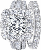 2 PC Vintage Princess CVD Diamond Wedding Rings Set for Women Sterling Silver Engagement Rings Set