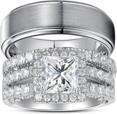 Princess Cut CVD Diamond Solitaire Infinity Knot Promise & Engagement Ring Bridal Set with Men’s Wedding Band – Couples Rings