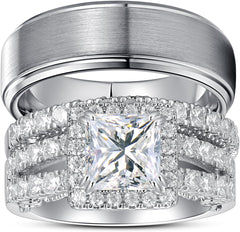 Princess Cut CVD Diamond Solitaire Infinity Knot Promise & Engagement Ring Bridal Set with Men’s Wedding Band – Couples Rings