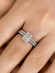 Radiant Cut Engagement Ring Set, Sterling Silver Moissanite Simulated Moissanite Wedding Ring Set for Women
