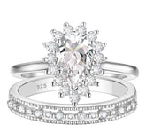 2PC Halo Pear Cut Moissanite 925 Sterling Silver Bridal Engagement & Wedding Ring Set for Women