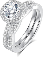 Round Cut Moissanite Engagement Ring Set For Women 925 Sterling Silver Wedding Ring