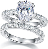 2 PC Oval Brilliant Cut CVD Diamond 10K Gold Bridal Wedding & Engagement Ring Set for Women