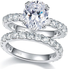 2 PC Oval Brilliant Cut CVD Diamond 18K Gold Bridal Wedding & Engagement Ring Se