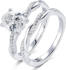 2 PC Oval Cut CVD Diamond Infinity Twisting Pave 10K Gold Bridal Wedding Engagement Ring Set for Women