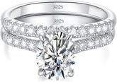 2 PC Oval Cut Moissanite Sterling Silver Bridal Wedding Ring Set – Engagement, Promise & Eternity Rings for Women
