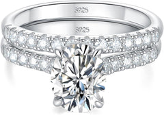 2 PC Oval Cut Moissanite Sterling Silver Bridal Wedding Ring Set – Engagement, Promise & Eternity Rings for Women