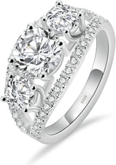Emerald Cut CVD Diamond 3-Stone Engagement Ring for Women – Vintage Floral Hollow Design in Sterling Silver