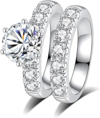 2 PC Round Cut CVD Diamond 10K Gold Bridal Engagement Ring Set Wedding Band for Women