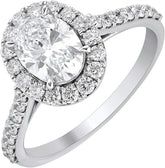 Oval Cut CVD Diamond Halo Engagement Ring for Women – Solitaire with Accent Side Stones