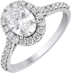 Oval Cut CVD Diamond Halo Engagement Ring for Women – Solitaire with Accent Side Stones