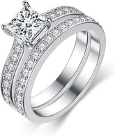 2 PC Princess Cut Moissanite Sterling Silver Bridal Wedding & Engagement Ring Set for Women