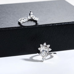 2PC Pear Cut CVD Diamond 925 Sterling Silver Bridal Engagement & Wedding Ring Set for Women