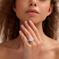 2 PC Emerald Cut Moissanite Sterling Silver Bridal Wedding & Engagement Ring Set for Women
