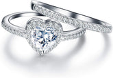 Heart Shaped CVD Diamond Bridal Promise Ring Set Wedding Engagement Bands for Women