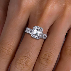 2PC 3CT Sterling Silver Emerald Cut CVD Diamond Bridal Sets