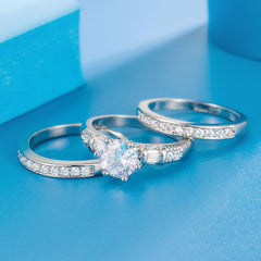 3 PC Princess Cut Moissanite Sterling Silver Bridal Wedding & Engagement Ring Set for Women