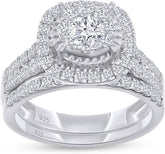 Halo Lab-Grown Moissanite Sterling Silver Bridal Wedding Engagement Ring Set for Women