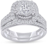 Halo Lab-Grown CVD Diamond 10K Gold Bridal Wedding Engagement Ring Set for Women
