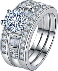 3 PC Princess Cut Moissanite Sterling Silver Bridal Wedding & Engagement Ring Set for Women