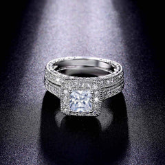 2 PC Princess Cut Square CVD Diamond Bridal Wedding & Engagement Ring Set for Women
