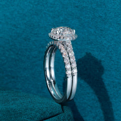 2 PC Square Halo Moissanite Sterling Silver Bridal Wedding & Engagement Ring Set for Women