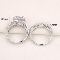 2 PC Princess Cut Moissanite Sterling Silver Bridal Wedding & Engagement Ring Set for Women