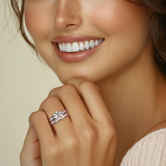 2 PC Round Cut Moissanite Sterling Silver Bridal Wedding & Engagement Ring Set