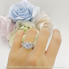 Round Art Deco Infinity Twisted Leaf Design Marquise Moissanite Sterling Silver Bridal Wedding & Engagement Ring Set