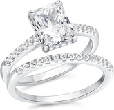 2 PC Radiant Cut CVD Diamond Sterling Silver Solitaire Bridal Wedding Engagement Ring Set for Women
