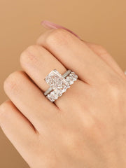 2 PC Radiant Cut Moissanite Sterling Silver Bridal Wedding & Engagement Ring Set for Women
