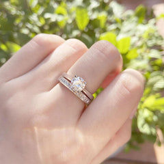 2 PC Round Brilliant Cut CVD Diamond Sterling Silver Solitaire Bridal Wedding & Engagement Ring Set for Women