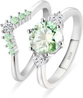 2 PC Round Brilliant Cut Moissanite Sterling Silver Engagement Ring for Women