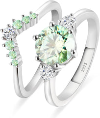 2 PC Round Brilliant Cut Moissanite Sterling Silver Engagement Ring for Women