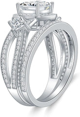 2PC Vintage Princess Cut CVD Diamond 925 Sterling Silver Bridal Engagement & Wedding Ring Set for Women