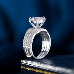 2 PC Vintage Round Cut Moissanite Sterling Silver Wedding Ring Guard Enhancer Engagement Set for Women