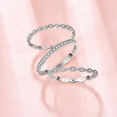 3 PC CVD Diamond Sterling Silver Stackable Engagement Ring & Eternity Wedding Band Set for Women