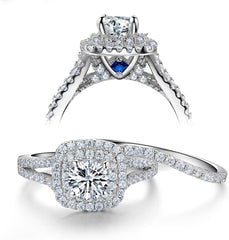 2 PC Round Brilliant Cut CVD Diamond & Created CVD Diamond Sterling Silver Bridal Wedding & Engagement Ring Set for Women