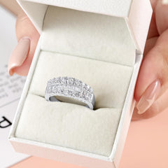 Wide Moissanite Emerald & Round Cut Eternity 925 Sterling Silver Wedding & Engagement Ring for Women