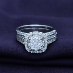 Halo Lab-Grown Moissanite Sterling Silver Bridal Wedding Engagement Ring Set for Women