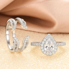 2 PC Pear Cut Moissanite Sterling Silver Bridal Wedding & Engagement Ring Enhancer Set for Women