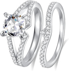2 PC Pear Cut Moissanite Sterling Silver Bridal Wedding & Engagement Ring Set for Women
