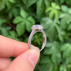 2PC Oval Cut CVD Diamond Sterling Silver Halo Bridal Engagement & Wedding Ring Set for Women
