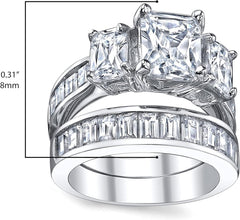 2 PC Radiant Cut Moissanite Sterling Silver Bridal Wedding & Engagement Ring Set for Women