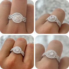 2 PC Round Brilliant Cut White Moissanite Sterling Silver Bridal Wedding & Engagement Ring Set for Women