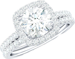 2 PC Round Brilliant Cut Halo Moissanite Sterling Silver Bridal Wedding & Engagement Ring Enhancer Set for Women