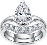 2PC Pear Cut CVD Diamond 925 Sterling Silver Bridal Engagement & Wedding Promise Ring Set for Women