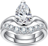 2PC Pear Cut Moissanite 925 Sterling Silver Bridal Engagement & Wedding Promise Ring Set for Women