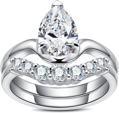 2PC Pear Cut Moissanite 925 Sterling Silver Bridal Engagement & Wedding Promise Ring Set for Women
