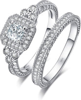 2 PC Princess Cut Halo CVD Diamond 14K Gold Bridal Wedding & Engagement Ring Set
